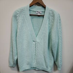 Vintage TOI Med green  Sweater  V Neck Pullover Taiwan acrylic shoulder pads